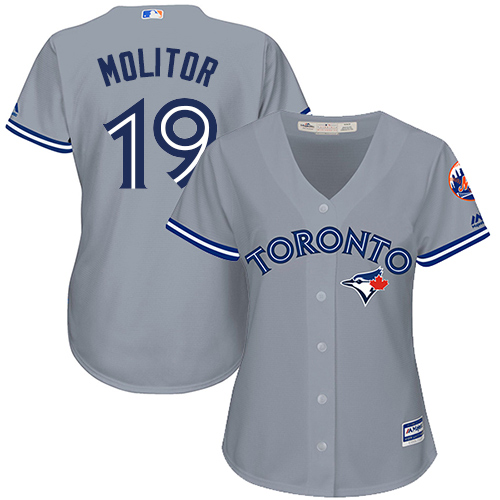 Blue Jays #19 Paul Molitor Grey Road Women's Stitched MLB Jersey - Click Image to Close